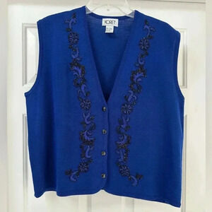 Koret Vintage Womens Vest Cobalt Blue Button Up Sequins Wool Acrylic‎ Blend XL